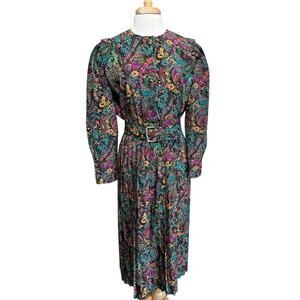 Vintage Lady Carol Shirtwaist Dress Ditzy Cottage Floral Paisley Pleated Midi 12
